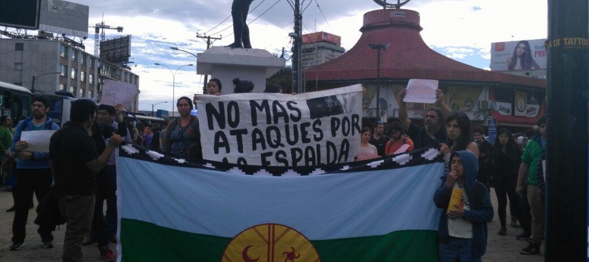 Foto: "Ingen fleire angrep i ryggen". Den brutale politivalden har ført til demonstrasjonar og søttemarkeringar dei siste dagane. (Mapuexpress)